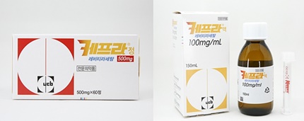 한국유씨비제약 케프라 정제(왼쪽) 및 액제(오른쪽) 제품.