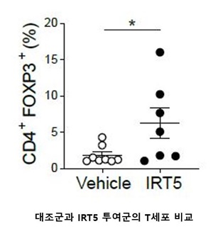 그림 2 IRT5 투여군에서 대조군에 비해 면역조절 T세포 수가 많은 것으로 조사됐다.